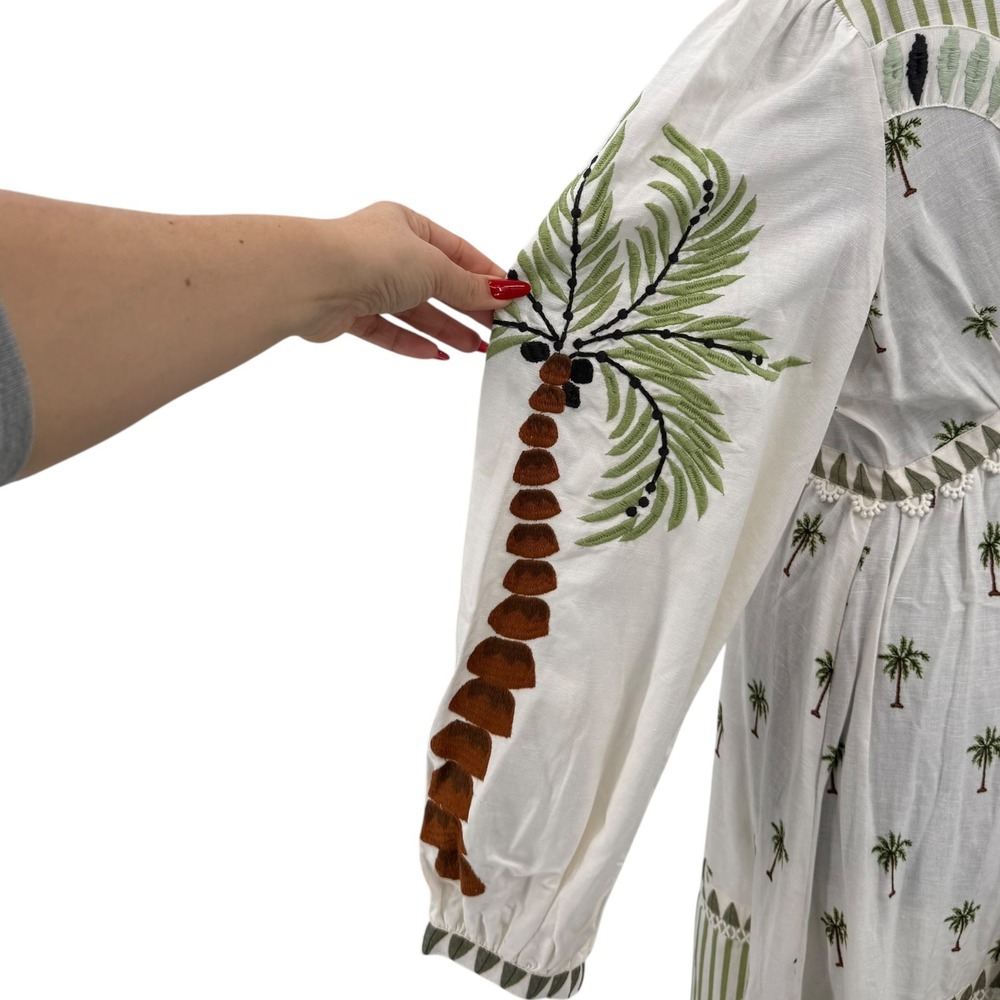 Farm Rio Milian Branco Farm Palm Tree Embroidered Maxi Dress Boho Women's Large - Picture 8 of 16